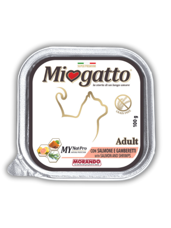 Беззерновые консервы для кошек Morando MioGatto, с лососем и креветками 100 г