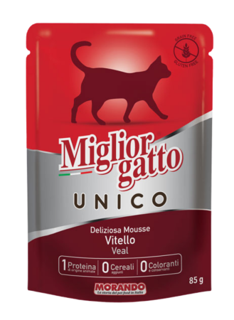 Монопротеиновый беззерновой консервированный корм для кошек Morando MigliorGatto UNICO 100% телятина 85 г