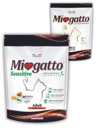 MioGatto Sensitive Monoprotein індичка 400 г + 240 г MioGatto з куркою у подарунок \ Промо набір