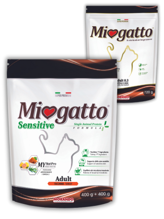 MioGatto Sensitive Monoprotein індичка 400г 2шт + 720 г MioGatto з куркою у подарунок \ Промо набір