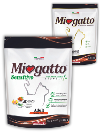 MioGatto Sensitive Monoprotein індичка 400г 3шт + 1,44кг MioGatto з куркою у подарунок \ Промо набір