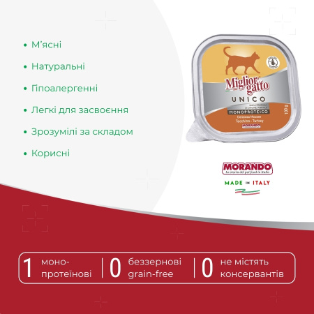 Консервы для кошек Morando Migliorgatto UNICO Delicious индейка 100 g