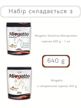 MioGatto Sensitive Monoprotein індичка 400 г + 240 г MioGatto з куркою у подарунок \ Промо набір
